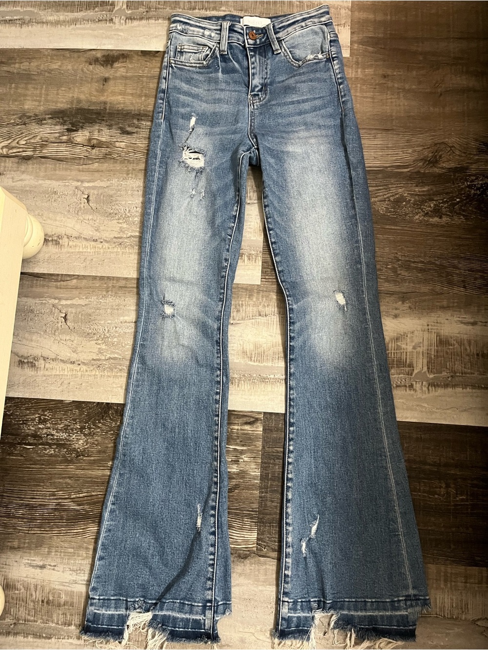 Velvet Distressed Light Blue High-Rise Flare Jeans